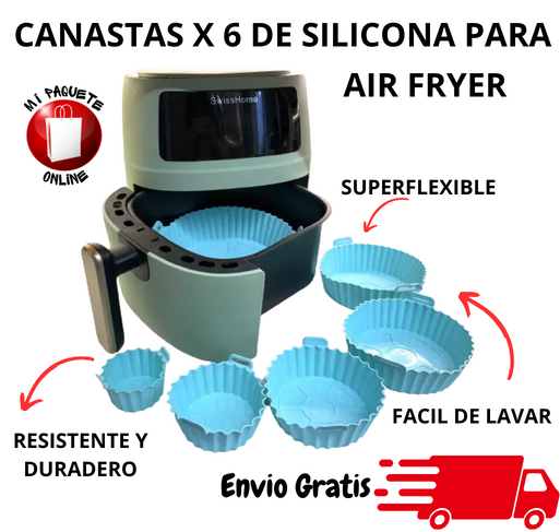 SET X 6 CANASTAS DE SILICONA PARA AIR FRYER