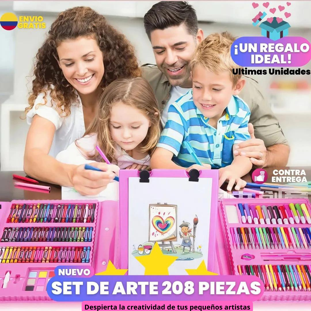 MEGA SET DE ARTE 208 PIEZAS PARA NIÑOS Y NIÑAS