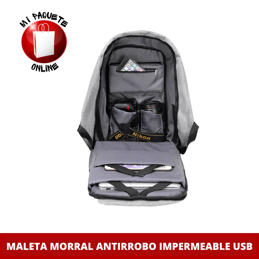 MALETA MORRAL ANTIRROBO IMPERMEABLE USB