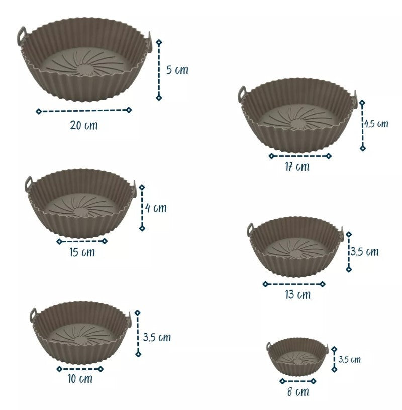 SET X 6 CANASTAS DE SILICONA PARA AIR FRYER